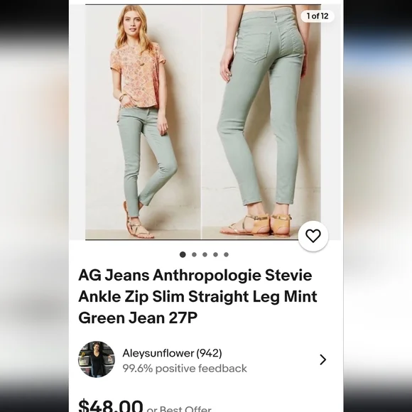 AG Adriano Goldschmiede 26 Reg Stevie Light Green Pants corduroy ankle slim stra - Picture 13 of 14